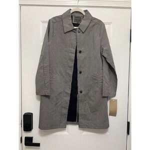 Brandon Thomas Trench Coat Womens M Navy Cotton Check Chore Casual Work Holiday